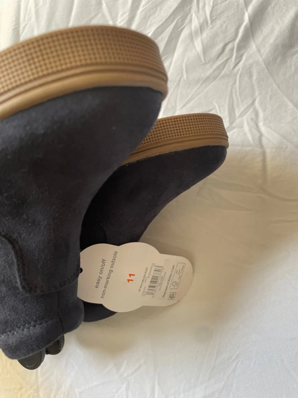 wonder nation Navy Suede Chelsea Boot with Tan Sole